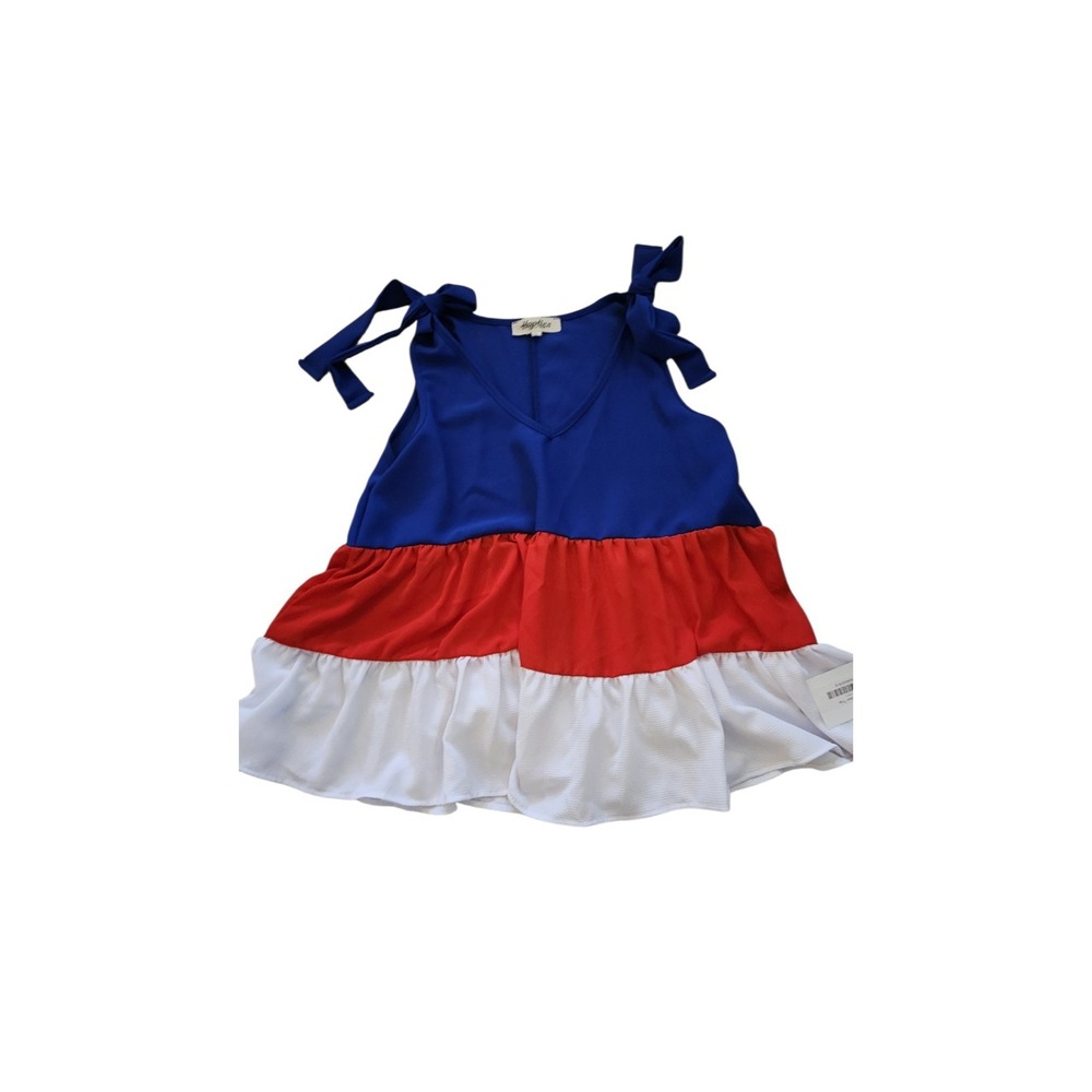 Hopeless Women Red White Blue Colorblock Tie Shoulder Tiered Babydoll Tank Top